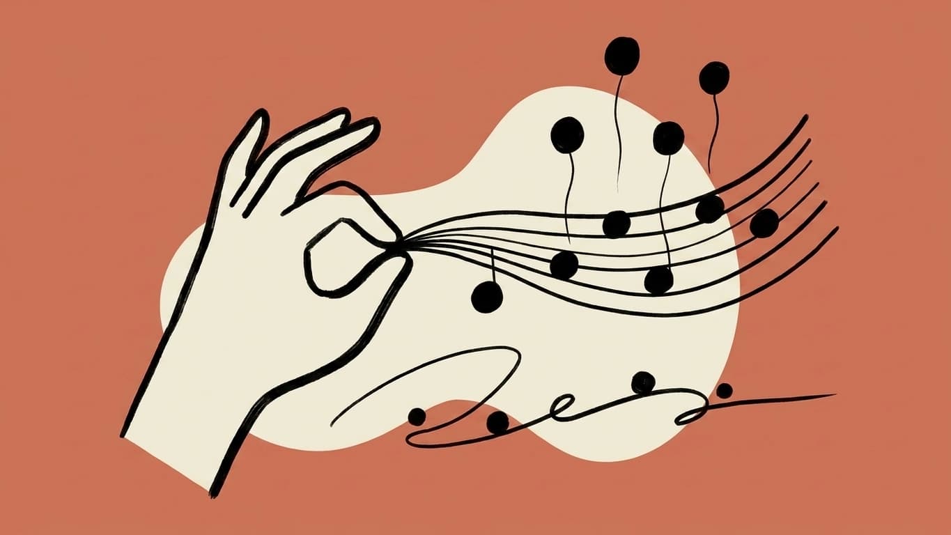 指先から音符が生まれ飛び出すイラスト